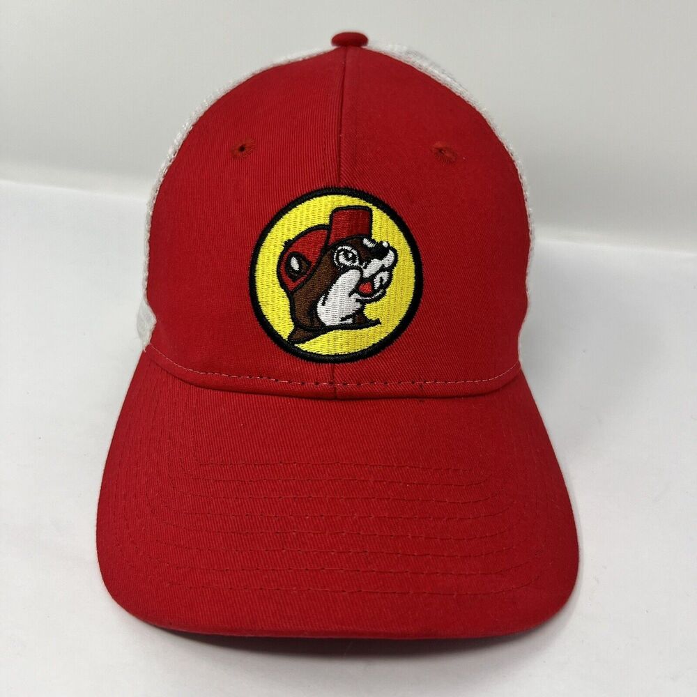 Buc-ee's Trucker Hat Red White Mesh Snapback Beaver Logo Adjustable Cap